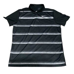 Nike Golf  Mens Black & White Striped Polo Shirt Size Large Dri-Fit Short Sleeve